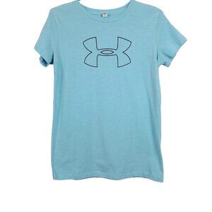 🚨111 Under Armour Heat Gear Short Sleeve Graphic Logo Blue Tee